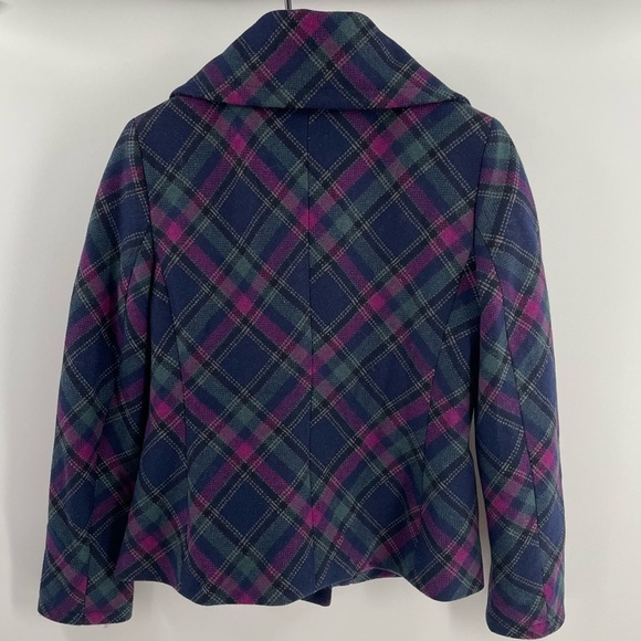 Talbots Vintage Wool Bias Plaid Shawl Collar Button Up Lined Pockets Jacket - Picture 7 of 11